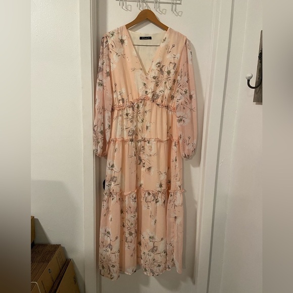 Simplee EUC pastel floral long sleeve tiered chiffon dress size xl - Picture 3 of 7